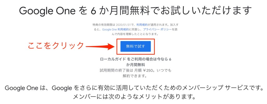 Google One 6ヶ月無料